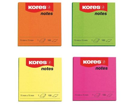 Notes autoadeziv, Kores, 75 x 75 mm, 100 file