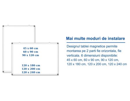 Tabla magnetica 120x240 cm, cu rama din aluminiu, Noki